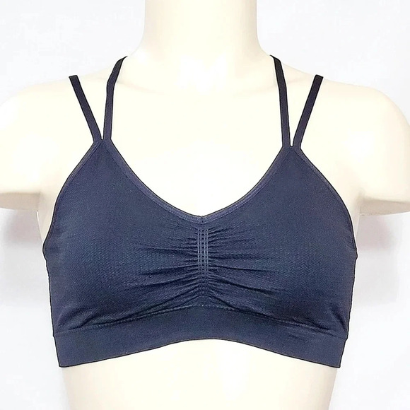 XS Xhilaration Strappy Seamless Jacquard Bralette Bra Black  New‎ with Tags - Picture 1 of 3